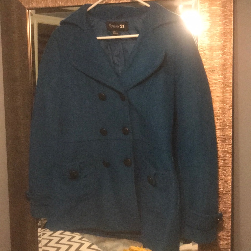 Turquoise pea coat w/ black buttons